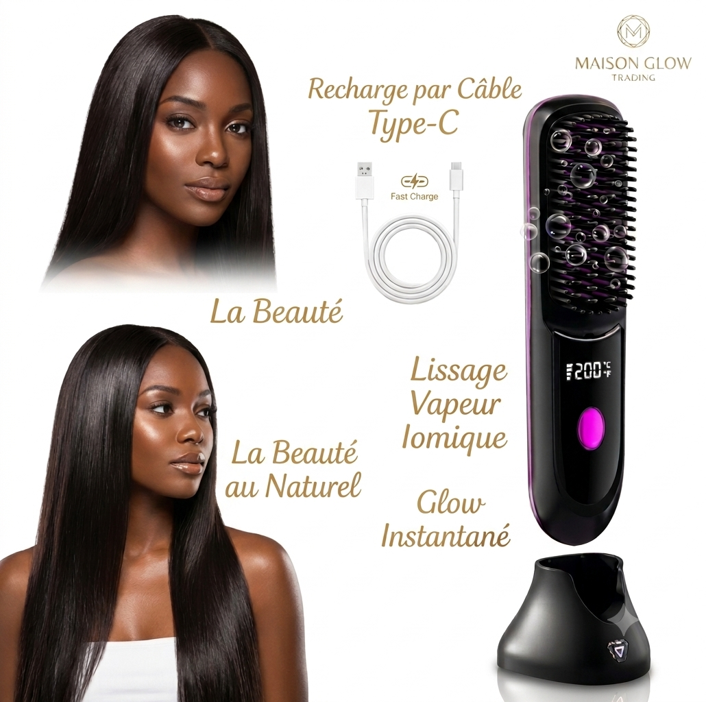 Brosse Lissante Chauffante Sans Fil – Lissage & Brillance Nomade