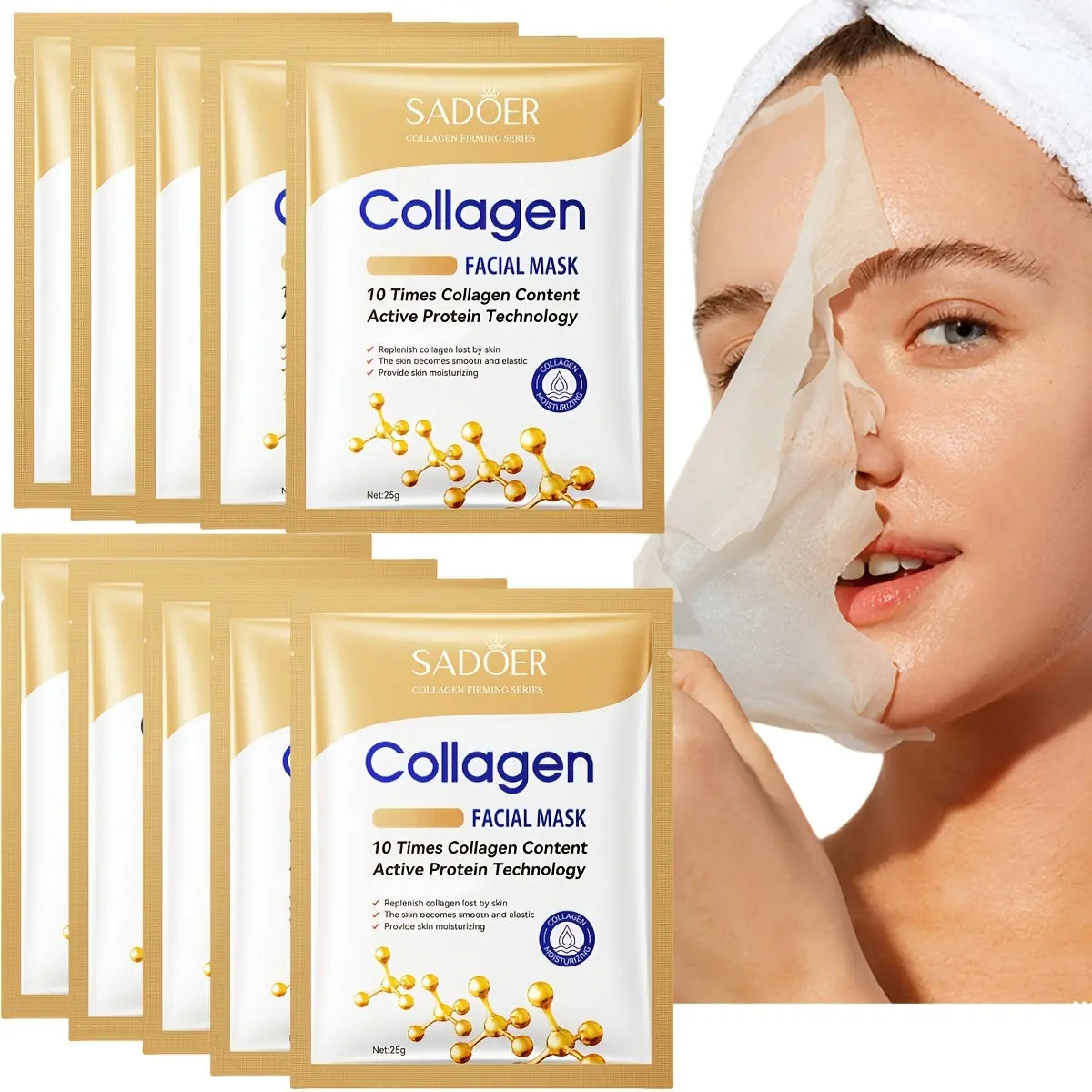 Masque Facial Collagène — 10 pièces Anti-Rides